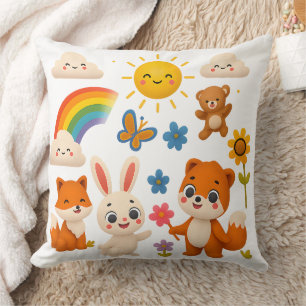 Fantasievolle Regenbogen-Tiere-Dekokissen Kissen