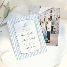 Fantasievolle Retroblaue Streifen Hochzeit Save th The Date