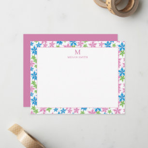 Fantasievolle rosa blaue Blumengrenze individuelle Mitteilungskarte