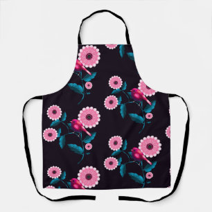 Fantasievolle rosa Vogel-Blumen-Botanik-Design Schürze