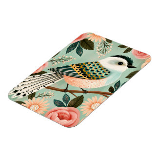 Fantasievolle Rosen Blumen Vintage-Folk-Vogel Magnet
