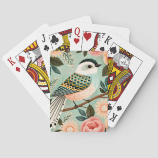 Fantasievolle Rosen Blumen Vintage-Folk-Vogel Spielkarten
