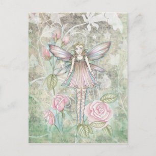 Fantasievolle Rosenfee Postkarte