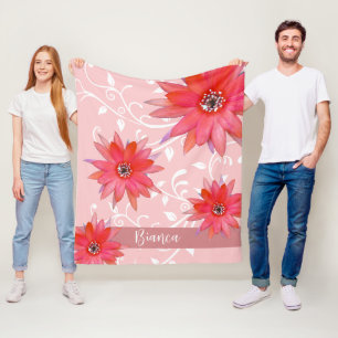 Fantasievolle rote Blumen wirbelnde Blätter Namen Fleecedecke