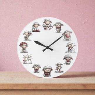 Fantasievolle Schaf-Farmtier-Uhr Große Wanduhr
