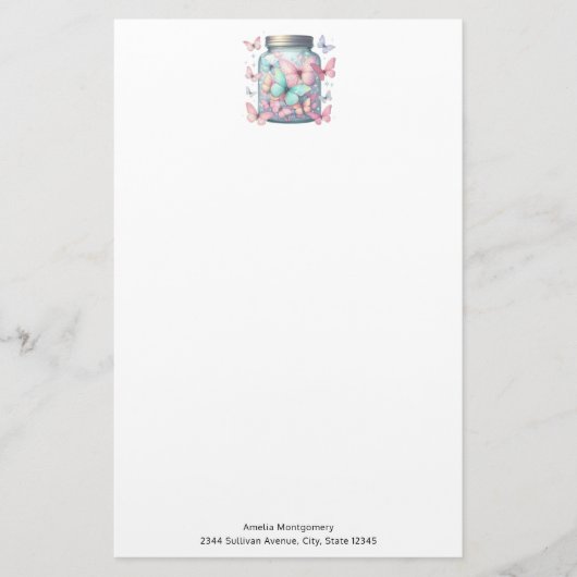 Fantasievolle Schmetterlinge im Glas Briefpapier (Vorderseite)