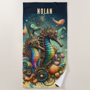 FANTASIEVOLLE STEAMPUNK-FARBIGE SEEPFERDCHEN STRANDTUCH