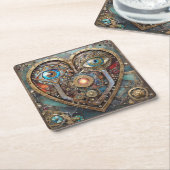 Fantasievolle Steampunk-Herz Ich sehe dich Ich lie Rechteckiger Pappuntersetzer (angewinkelt)