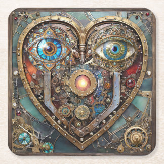 Fantasievolle Steampunk-Herz Ich sehe dich Ich lie Rechteckiger Pappuntersetzer