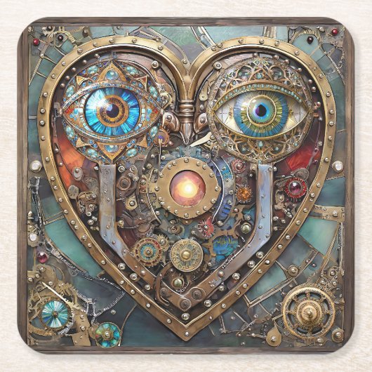 Fantasievolle Steampunk-Herz Ich sehe dich Ich lie Rechteckiger Pappuntersetzer (Vorderseite)