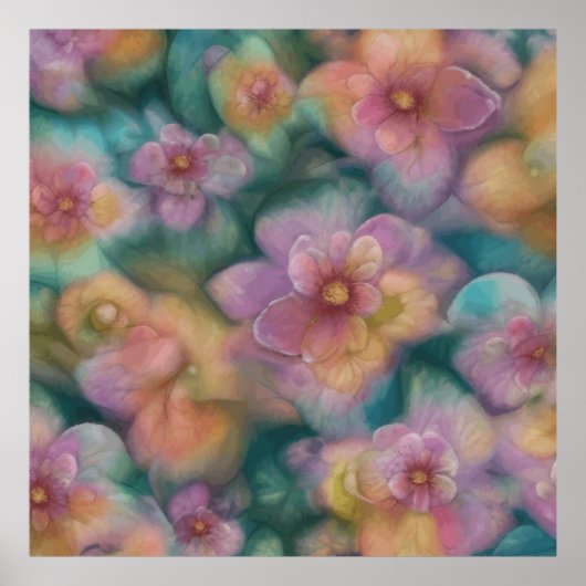 Fantasievolle Vintage Blume in Aquarellfarbe Poster (Vorne)