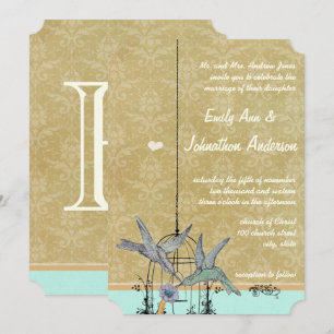 Fantasievolle Vintage-Vogelkäfig-Hochzeitseinladun Einladung