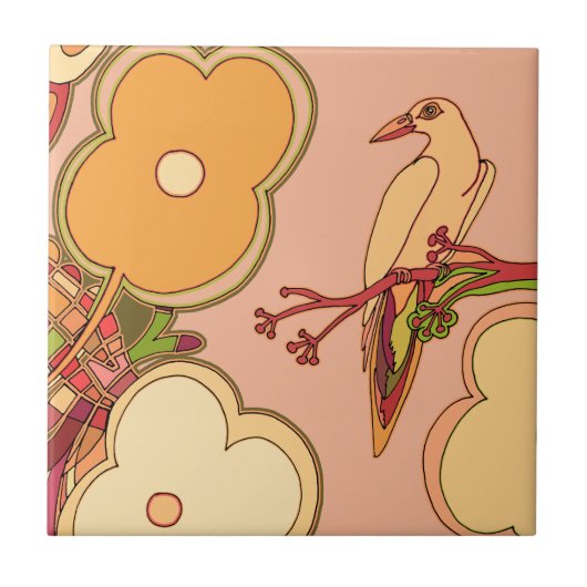 Fantasievolle Vögel Fliese (Vorderseite)