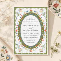Fantasievolle Volkskunst Blumen Vögel Hochzeitsein