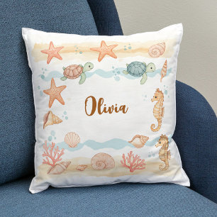 Fantasievolle Wasserfarbe-Baby-Meereslebewesen Kissen