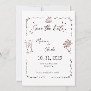 Fantasievolle weiße handgezeichnete illustrierte H Save The Date