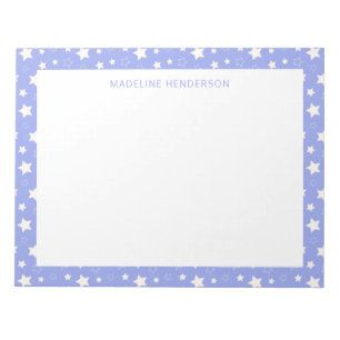 Fantasievolle weiße Sterne hellblaue Monogramm Notizblock