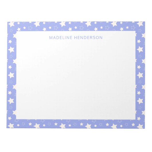 Fantasievolle weiße Sterne hellblaue Monogramm Notizblock (Vorderseite)