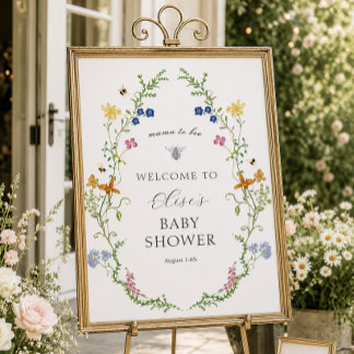 Fantasievolle Wildblumen-Bienen-Baby-Shower-Willko Poster