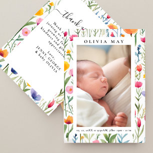 Fantasievolle Wildblumen-Foto-Dankeschön-Baby-Part Einladung