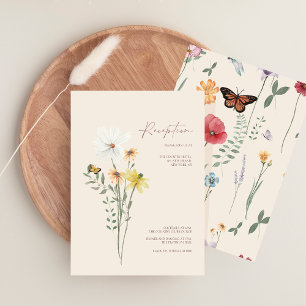 Fantasievolle Wildblumen-Schmetterling-Hochzeitsem Begleitkarte