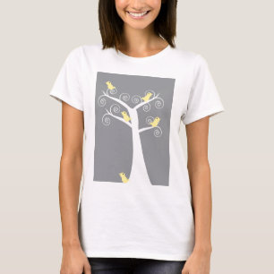 Fantasievoller Baum mit gelben Vögeln Grau T-Shirt