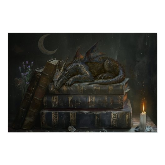 Fantasievoller Drache auf Büchern Wandkunst | Dunk Poster (Vorderseite)