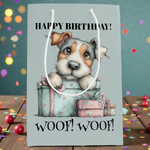 Fantasievoller Hund Wasserfarben Geburtstag Mittlere Geschenktüte