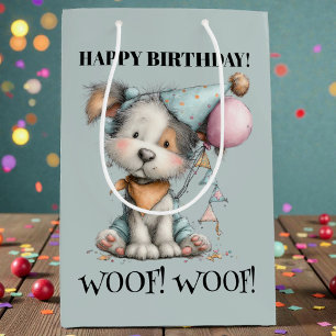 Fantasievoller Hunde-Wasserfarben-Geburtstag Mittlere Geschenktüte