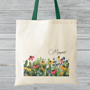 Fantasievoller Name auf Aquarell-Sommerwildblumen Tragetasche