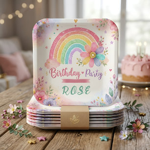 Fantasievoller Regenbogen-Geburtstag Pappteller