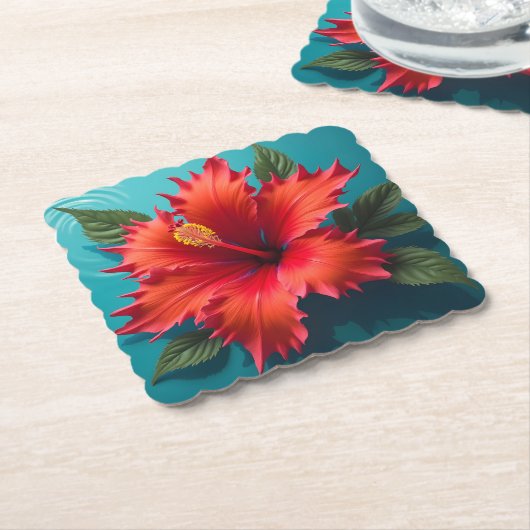 Fantasievoller Roter Hibiskus Untersetzer (angewinkelt)