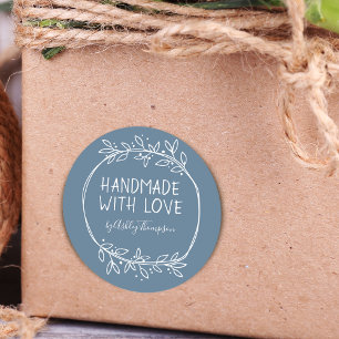 Fantasievoller Staubblauer Handgemacht Mit Liebe Runder Aufkleber