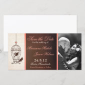 Fantasievoller Vogelkäfig Schokoladenbraun und Ros Save The Date (Vorne/Hinten)
