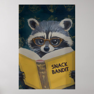Fantasievoller Waschbär liest Buch Kunstprint Poster
