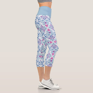 Fantasievolles Blau Rosa Lila Muster Capri Leggings