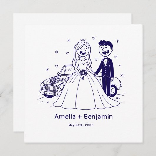 Fantasievolles handgezeichnetes Hochzeitspaar | Ho (Vorne/Hinten)
