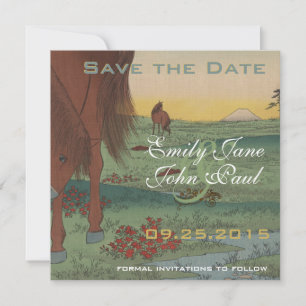 Fantasievolles Pferd Save the Date Vintage Japanis