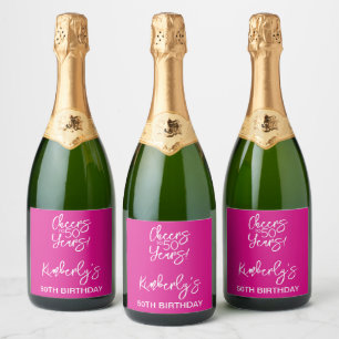 Fantasievolles Pink Prost auf 50 Jahre Geburtstag Schaumweinetikett