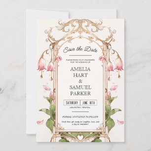 Fantasievolles Rosé und Grünes Save-the-Date Einladung