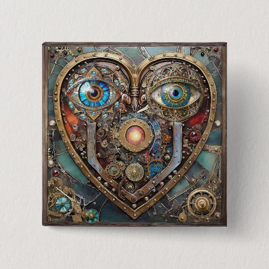 Fantasievolles Steampunk-Herz Ich sehe dich Ich li Button (Vorderseite)