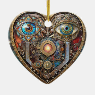 Fantasievolles Steampunk-Herz Ich sehe dich Ich li Keramik Ornament