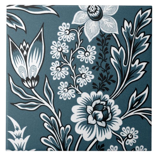 Fantastic Flowers (Slate Teal) Fine Art Fliese (Vorderseite)