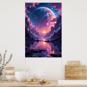 Fantastic Planet Rising over Mountains and Water Poster (Küche)