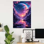 Fantastic Planet Rising over Mountains and Water Poster (Heimbüro)