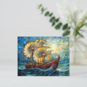 Fantastical Nautilus Ship in Swirling Ocean Postkarte (Stehend Vorderseite)