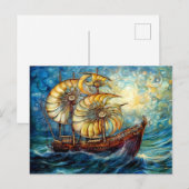 Fantastical Nautilus Ship in Swirling Ocean Postkarte (Vorne/Hinten)