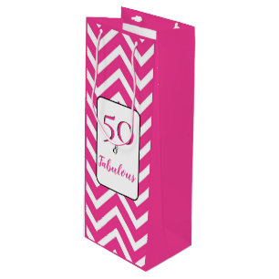 Fantastisch & 50 50. Geburtstag Weiß Rosa Chevron Geschenktüte Für Weinflaschen