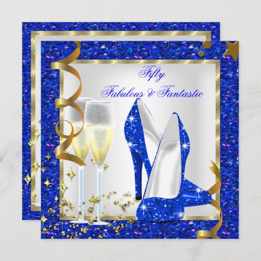 Fantastisch 50 Blauer Weißer Geburtstag Einladung (Vorne/Hinten)