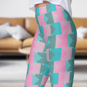 Fantastisch grünes Aquamarines und rosa Pfeifenmus Leggings
